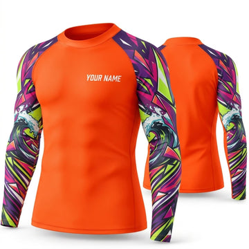 Maxcorners Personalized Neon Abstract Bright Orange Shirt with Electric Graphic Sleeves 3D All Over Printed Shirts, Best Gifts for Art Lovers