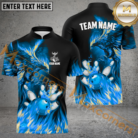 Maxcorners Eagle Flame Bowling Jersey Multicolor Customized Name, Team Name 3D Polo Shirt