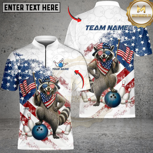 Maxcorners Racoon America Flag Personalized Name 3D Unisex Shirt