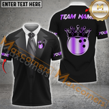 Maxcorners Custom Bowling Team Jersey, Personalized Tuxedo Design With Golden Crown Logo Name And Team Name