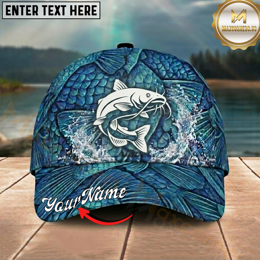 Maxcorners Fishing Blue Scale Water Texture Personalized 3D Cap (12 Fish Species)