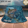 Maxcorners Fishing Aqua Water Scale Personalized Name 3D Bucket Hat (12 Fish Species)