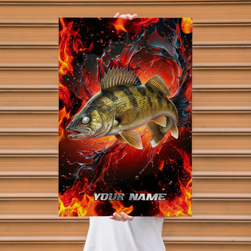 Maxcorners Walleye Fishing Fire Splash Fury Style Personalized Name 3D Poster