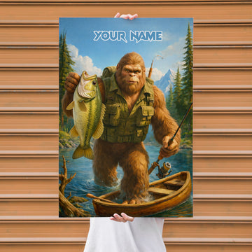 Maxcorners Largemouth Bass Fishing Bigfoot Classic Angler Style Personalized Name 3D Poster
