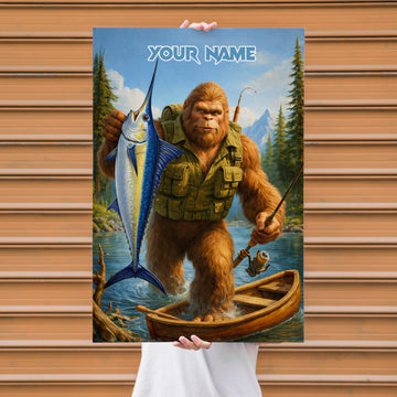 Maxcorners Blue Marlin Fishing Bigfoot Trophy Catch Style Personalized Name 3D Poster