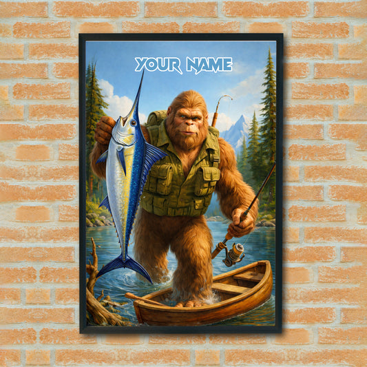 Maxcorners Blue Marlin Fishing Bigfoot Trophy Catch Style Personalized Name 3D Poster