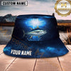 Maxcorners Fishing Green Camo Fishing Adventure with Dynamic Splash Personalized Name 3D Bucket Hat (13 Fish Species)