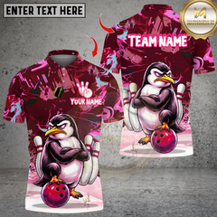 Maxcorners Penguin Bowling Multicolor Customized Name, Team Name 3D Shirts