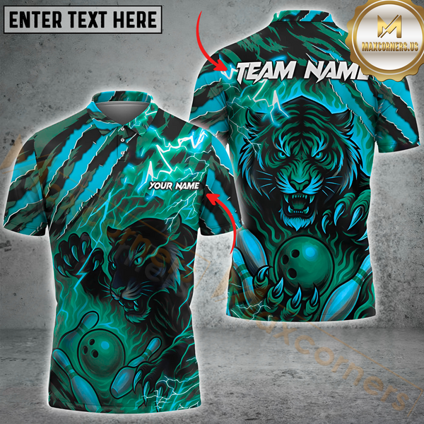 Maxcorners Bowling Wild Fire Tigers Multicolor Customized Name, Team Name 3D Shirts