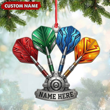 Maxcorners Darts Lover Textured Pattern Darts Set, Metallic Name Plate Personalized Name Ornament 2D Flat