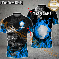 Maxcorners Golf Dragon Flame Multicolor Option Customized Name, Team Name 3D Polo Shirt