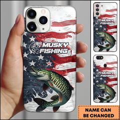 Maxcorners Fishing Musky USA Flag Splash Personalized Name 3D Phone Case