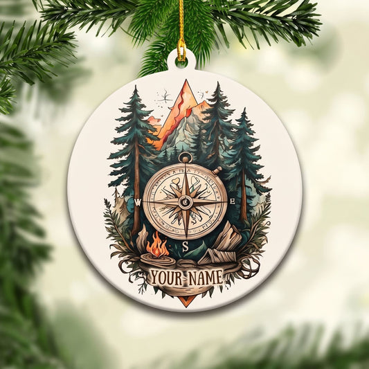 Maxcorners Hiking Mountain Forest Compass Adventure Customized Name 3D Keychain And Ornament