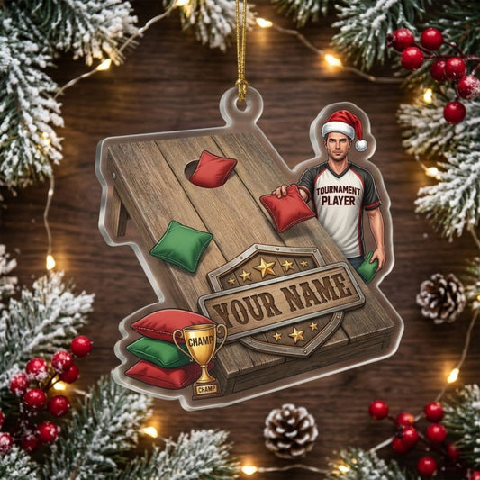Maxcorners Cornhole Christmas Player Wooden Board Customized Name 3D Keychain And Ornament