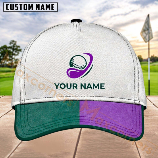 Maxcorners Golf Ball Swing Logo Split Brim Personalized Name 3D Cap (4 Colors)