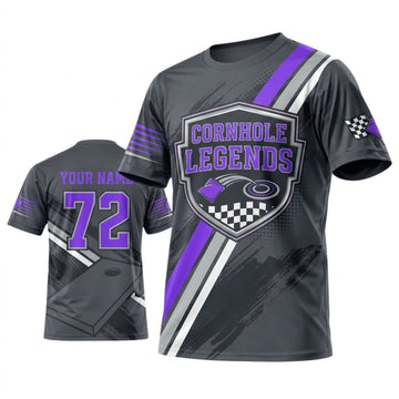 Maxcorners Cornhole Legends Grey Purple Championship Personalized Name 3D Unisex Shirt