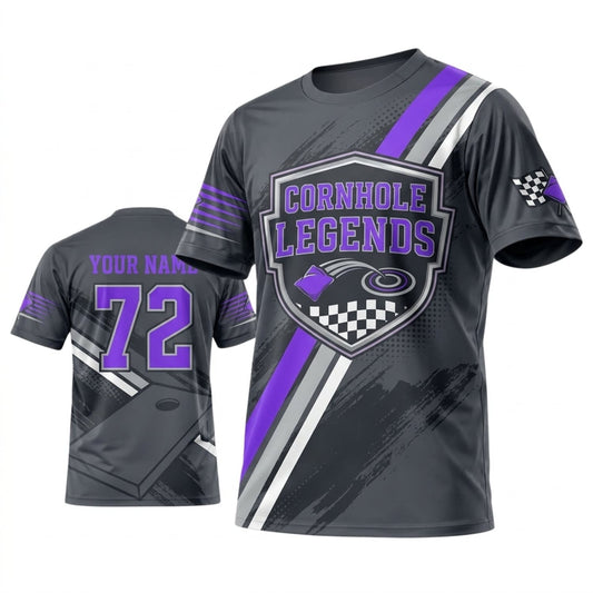 Maxcorners Cornhole Legends Grey Purple Championship Personalized Name 3D Unisex Shirt