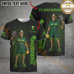 Maxcorners Pickleball Skeleton Funny Customized Name, Team Name 3D Shirt (4 Colors)