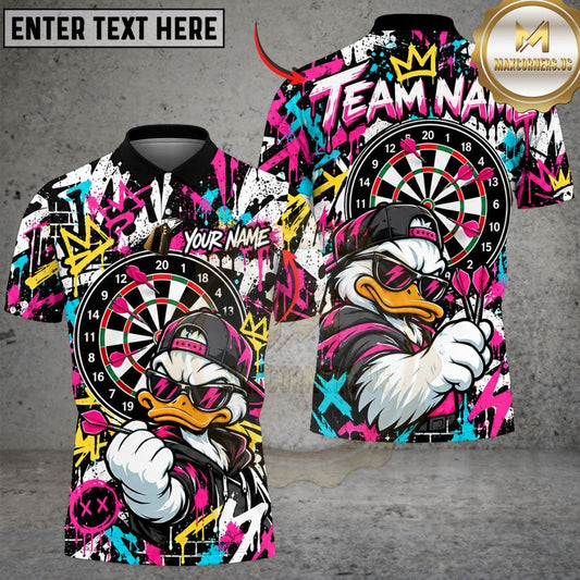 Maxcorners Darts Streetwear Duck Mascot Sunglasses Crown Graffiti Target Board Artwork Multicolor Customized Name, Team Name 3D Shirts