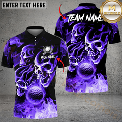 Maxcorners Golf Fire Flame Skull Multicolor Customized Name, Team Name 3D Shirts