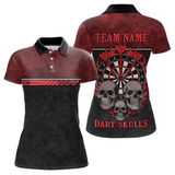 Maxcorners Men’s Custom Darts Shirt With Flaming Darts & Skulls And Crimson Halftone Pattern LM2404