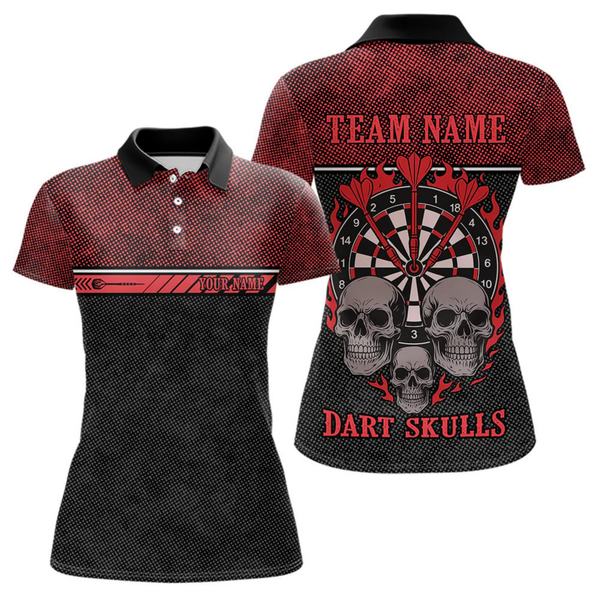 Maxcorners Men’s Custom Darts Shirt With Flaming Darts & Skulls And Crimson Halftone Pattern LM2404