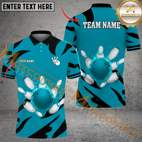 Maxcorners Light And Shadow Bowling Jersey Multicolor Option Customized Name, Team Name 3D Polo Shirt