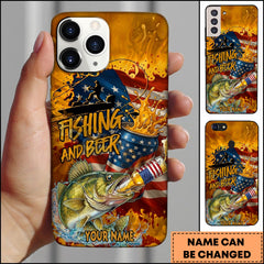 Maxcorners Walleye Fishing Phone Case And Beer Golden Splash Design Personalized Name 3D Phone Case