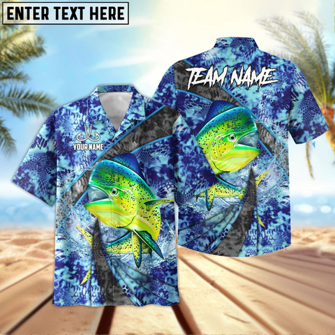 Maxcorners Mahi-Mahi Fishing Wave Rider Personalized Name, Team Name 3D Hawaiian Shirt