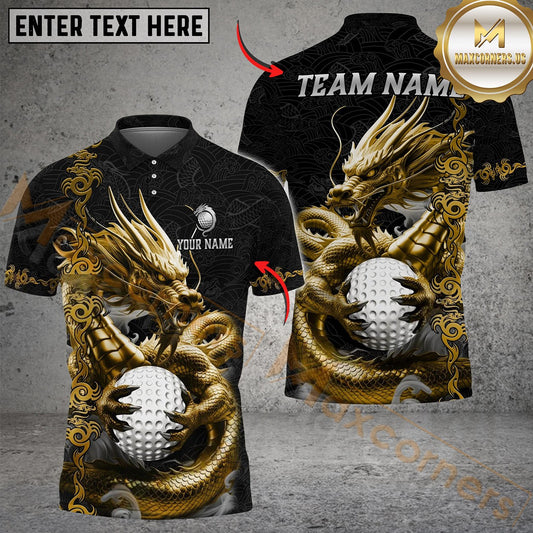 Maxcorners Golf Golden Dragon Aura Personalized Name, Team Name 3D Shirt (6 Colors)