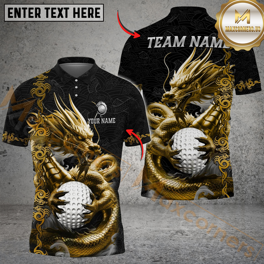Maxcorners Golf Golden Dragon Aura Personalized Name, Team Name 3D Shirt (6 Colors)