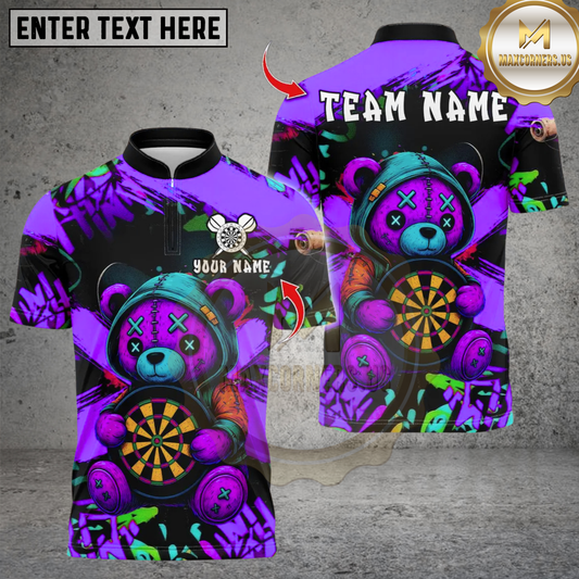 Maxcorners Darts Colorful Patchwork Bear Multicolor Customized Name, Team Name 3D Shirts