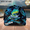 Maxcorners Fishing Black Aqua Marble Water Splash Personalized Name 3D Cap (12 Fish Species)