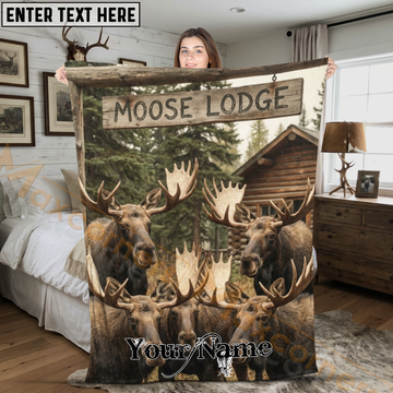 Maxcorners Funny Group of Moose under Moose Lodge Sign Personalized 3D Blanket