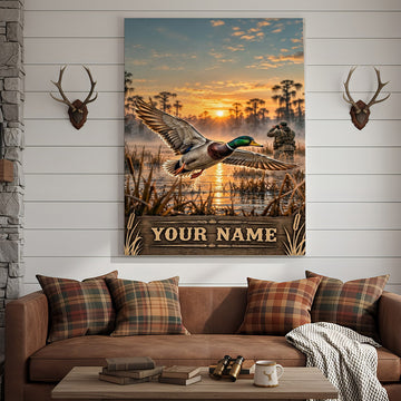 Maxcorners Moose Hunting Mountain Sunrise Lake Personalized Canvas Wall Art