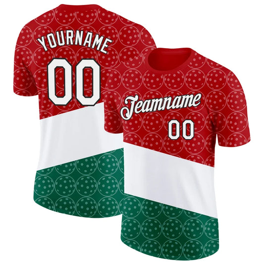 Maxcorners Pickleball Paddle Ball Mexico Italy Flag Tricolor Stripes Personalized Name 3D Unisex Shirt