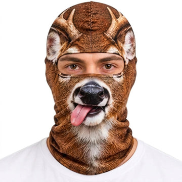 Maxcorners Whitetail Deer Face Tongue Out Antlers Silly Buck Camo Personalized 3D Balaclava Face Mask