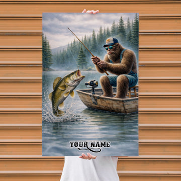 Maxcorners Largemouth Bass Fishing Bigfoot Morning Catch Scene Style Personalized Name 3D Poster