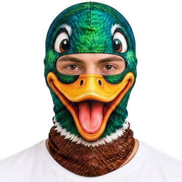 Maxcorners Mallard Duck Cartoon Smiling Open Bill Green Head Personalized 3D Balaclava Face Mask