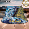 Maxcorners Fishing Ocean Splash Personalized Name 3D Bucket Hat (12 Fish Species)