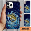 Maxcorners Fishing Phone Case Water Ring Splash Dark Blue Scale Background Personalized Name Phone Case (8 Fish Species)