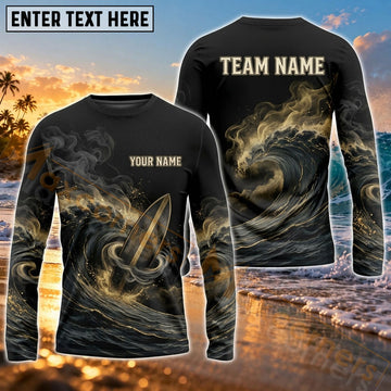 Maxcorners Surfing Dark Deep Sea Art Customized Name, Team Name 3D Long Sleeve Shirt