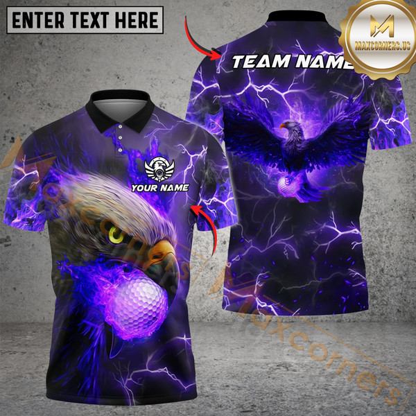 Maxcorners Flaming Eagle Golf Polo Shirt, Customized Name & Team Name 3D Shirts (4 Colors)