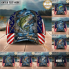 Maxcorners Fishing American Flag Metal Chain Personalized Name 3D Cap (12 Fish Species)