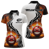 Maxcorners Flaming Angry Bowling Shirts Custom for Men Women Team Bowling Polo Shirts & 1/4 Zip LM2504