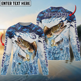 Maxcorners Walleye Fishing Blue Clear Camo Sport Personalized Name, Team Name 3D Long Sleeve Shirt