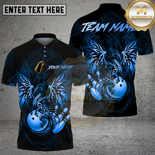 Maxcorners Bowling Shirt Golden Dragon Ornate Decorative Pattern Multioptions Personalized Name, Team Name 3D Shirt (4 Colors)