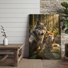 Maxcorners Funny Forest Animals Canvas - Wolf Fox Rabbit Sunlight Scene Decor