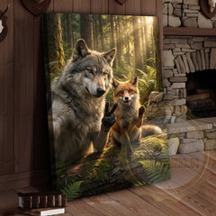 Maxcorners Funny Forest Animals Canvas - Wolf Fox Rabbit Sunlight Scene Decor