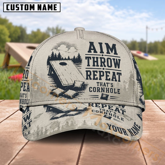 Maxcorners Cornhole Aim Throw Repeat Vintage Design Personalized Name 3D Cap